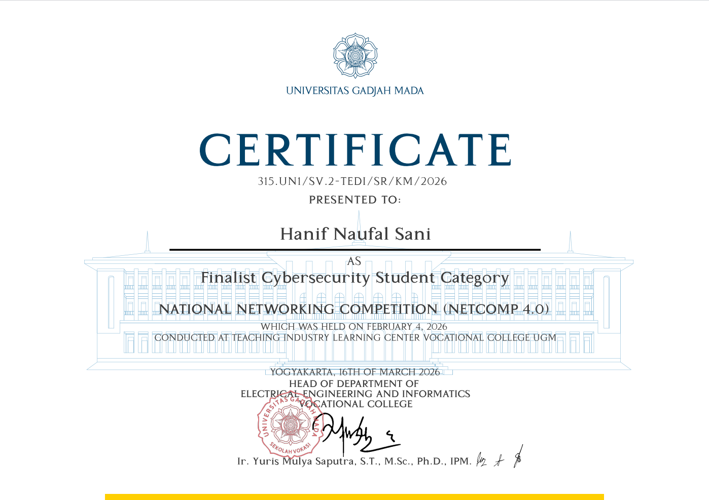 Preview sertifikat NETCOMP 4.0 Finalist Cybersecurity Student Category